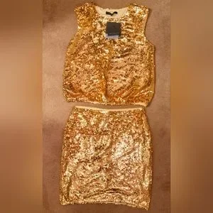 Marc Anthony | Skirts | Gold Sequin Skirt Set | Poshmark